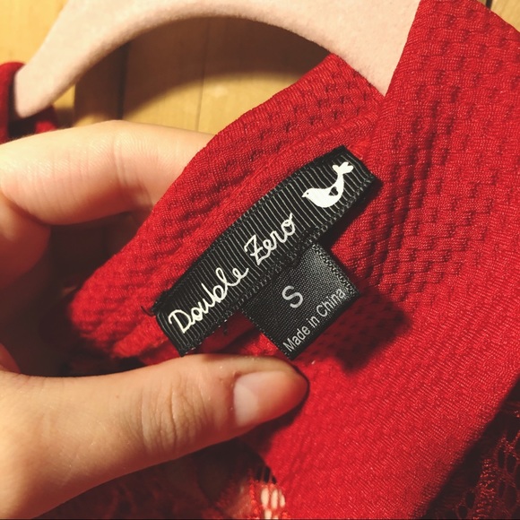 Modcloth Red Collared Top with Illusion Lace Small - Picture 5 of 6